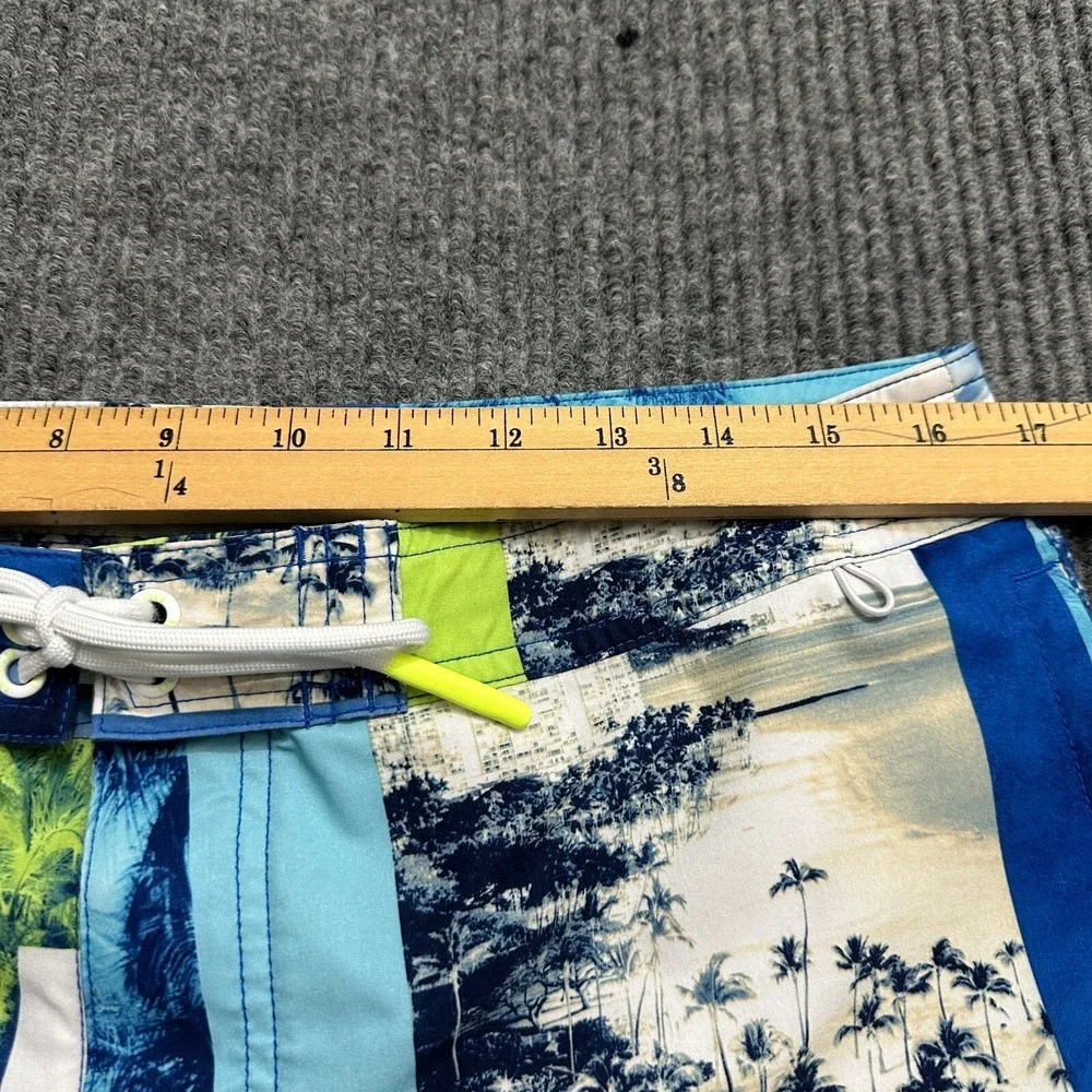 American Eagle Mens Board‎ Shorts Medium Blue Green Tropical Pull On Drawstring